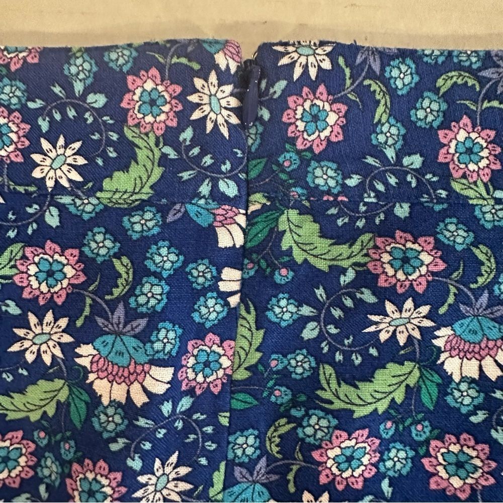 Loft Ann Taylor Floral Ruffle Linen Blend Wrap Skirt Blue Calico Back Zip Sz 14 - Picture 8 of 9